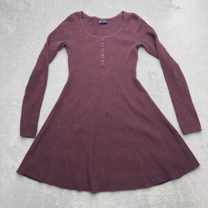 Gap Dress Womens XS Purple Henley Ribbed Knit Long Sleeve Fit and Flare Mini
